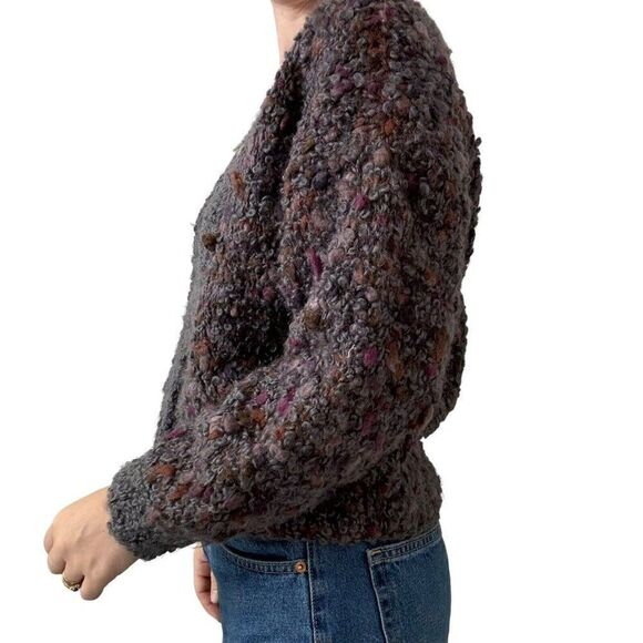 Vintage 1980s Eric Gregory Hand Knit Wool Fluffy Sexy Hippie Cardigan Sz M - Picture 7 of 7